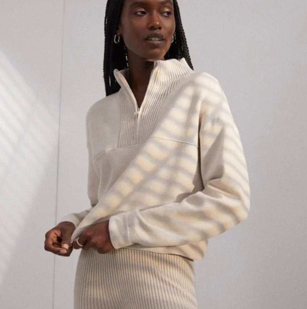 Lunya Cozy Cotton Silk Zip Pullover Womens XS Half Zip